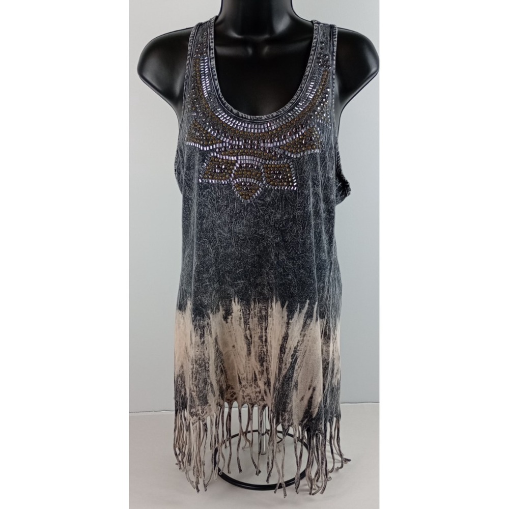 Maurices‎ Premium Women's M Studded Mottled Gray Fringed Racerback Tank Top